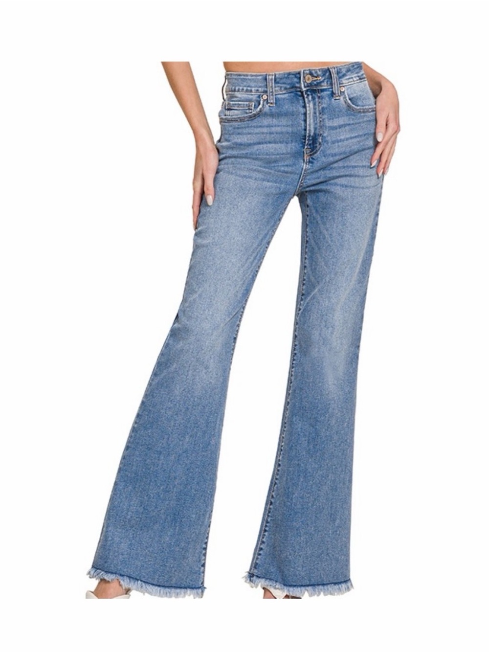 Zenana Outfitters Silver Lake High Waist Flare Jeans Medium Blue